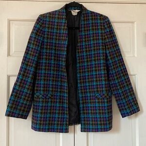 Vintage TanJay 80s 90s Blazer Houndstooth Plaid Bright‎ Colors Tan Jay 8 Women’s